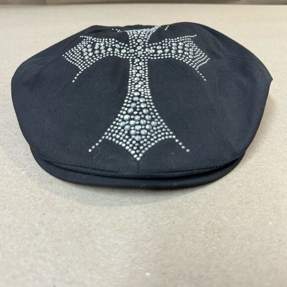 NEWSBOY STYLE HAT - Bling Gothic CROSS - Adult size - One size fits all - Picture 2 of 6